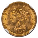1853 $2.50 Liberty Gold Quarter Eagle MS-65 NGC
