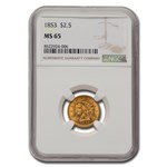 1853 $2.50 Liberty Gold Quarter Eagle MS-65 NGC
