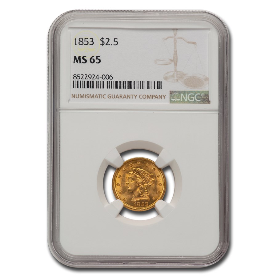 1853 $2.50 Liberty Gold Quarter Eagle MS-65 NGC