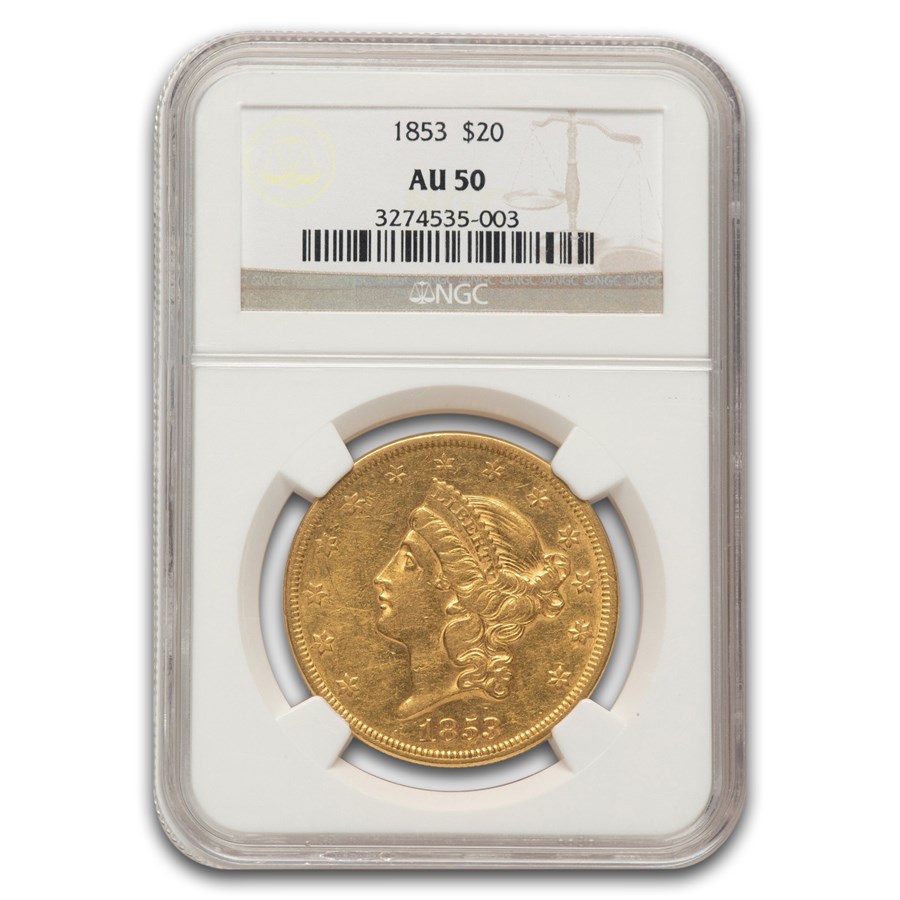 1853 $20 Liberty Gold Double Eagle AU-50 NGC