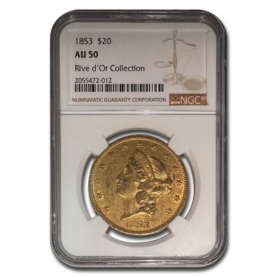 1853 $20 Liberty Gold Double Eagle AU-50 NGC