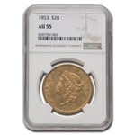 1853 $20 Liberty Gold Double Eagle AU-55 NGC