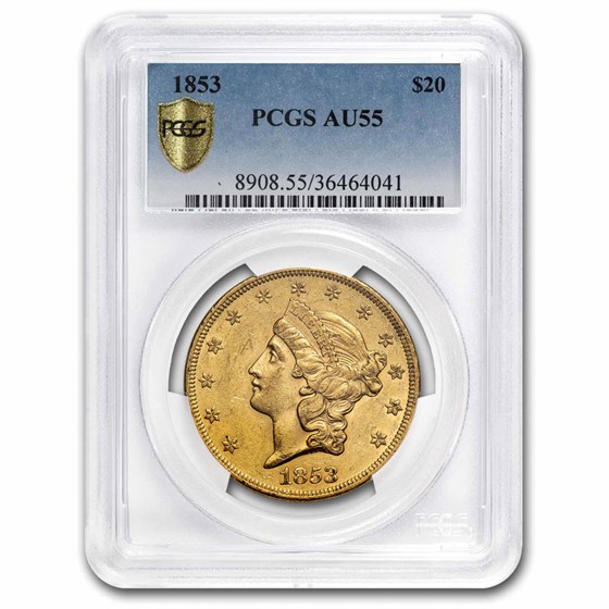 1853 $20 Liberty Gold Double Eagle AU-55 PCGS 1853 $20 Liberty Gold Double Eagle AU-55 PCGS