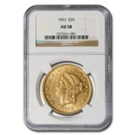 1853 $20 Liberty Gold Double Eagle AU-58 NGC