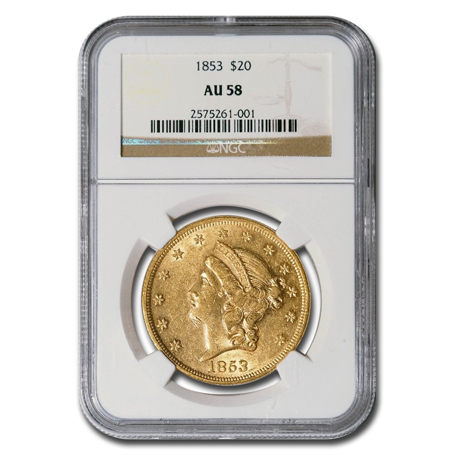 1853 $20 Liberty Gold Double Eagle AU-58 NGC