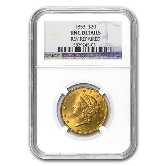 1853 $20 Liberty Gold Double Eagle BU Details NGC 1853 $20 Liberty Gold Double Eagle BU Details NGC