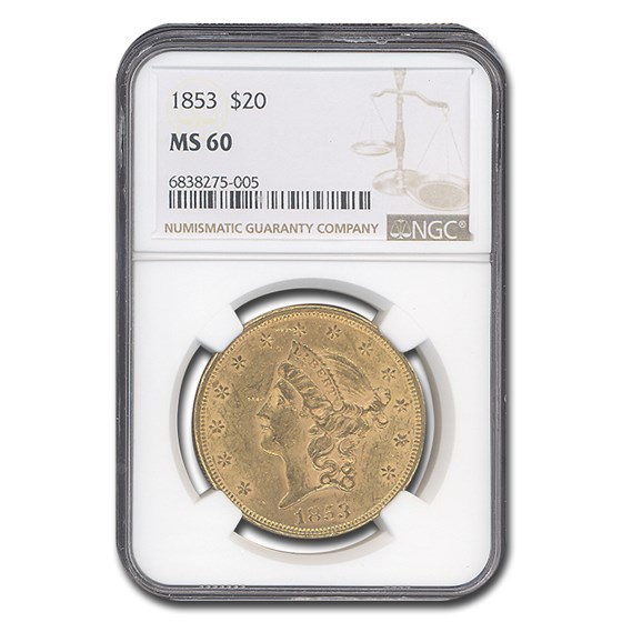 1853 $20 Liberty Gold Double Eagle MS-60 NGC 1853 $20 Liberty Gold Double Eagle MS-60 NGC