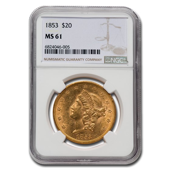 1853 $20 Liberty Gold Double Eagle MS-61 NGC