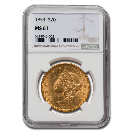 1853 $20 Liberty Gold Double Eagle MS-61 NGC 1853 $20 Liberty Gold Double Eagle MS-61 NGC