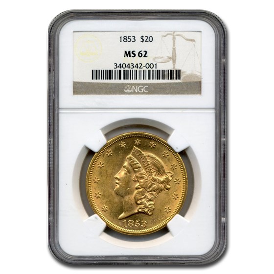 1853 $20 Liberty Gold Double Eagle MS-62 NGC 1853 $20 Liberty Gold Double Eagle MS-62 NGC