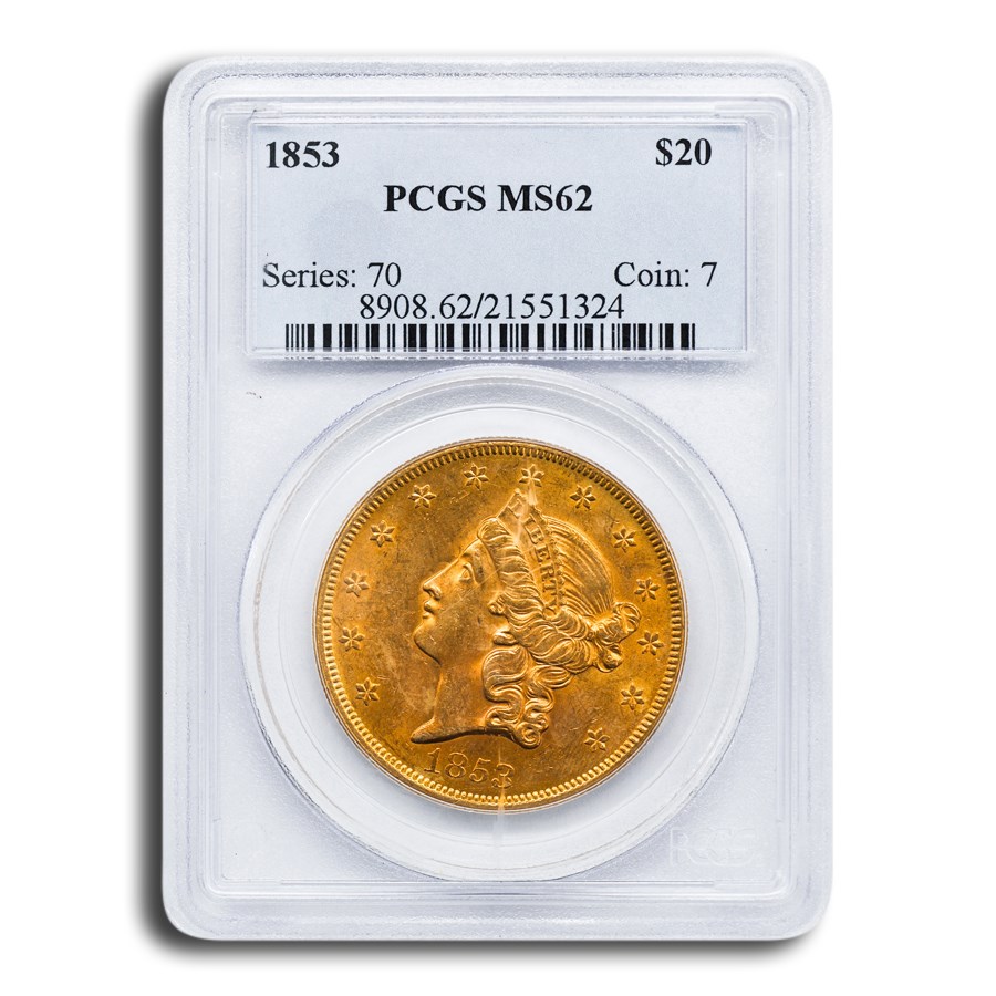 1853 $20 Liberty Gold Double Eagle MS-62 PCGS