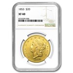 1853 $20 Liberty Gold Double Eagle XF-40 NGC