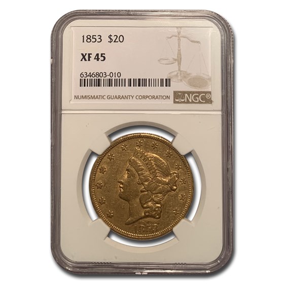 1853 $20 Liberty Gold Double Eagle XF-45 NGC