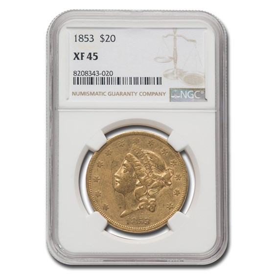 1853 $20 Liberty Gold Double Eagle XF-45 NGC 1853 $20 Liberty Gold Double Eagle XF-45 NGC