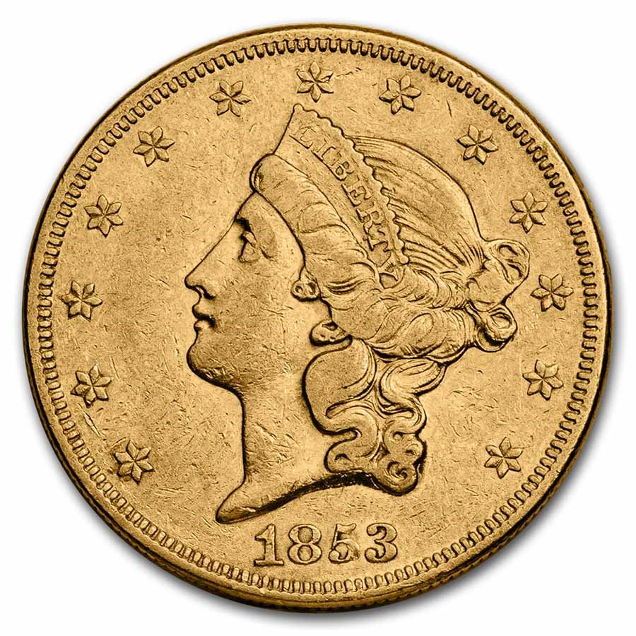 1853 $20 Liberty Gold Double Eagle XF