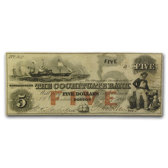 1853 $5.00 The Cochituate Bank of Boston, MA MA-130 VF 1853 $5.00 The Cochituate Bank of Boston, MA MA-130 VF