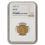 1853 $5 Liberty Gold Half Eagle AU-53 NGC