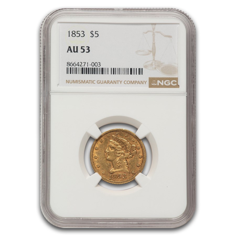 1853 $5 Liberty Gold Half Eagle AU-53 NGC