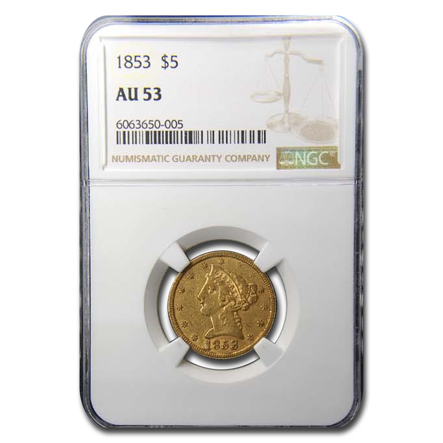 1853 $5 Liberty Gold Half Eagle AU-53 NGC