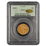 1853 $5 Liberty Gold Half Eagle XF-40 PCGS CAC
