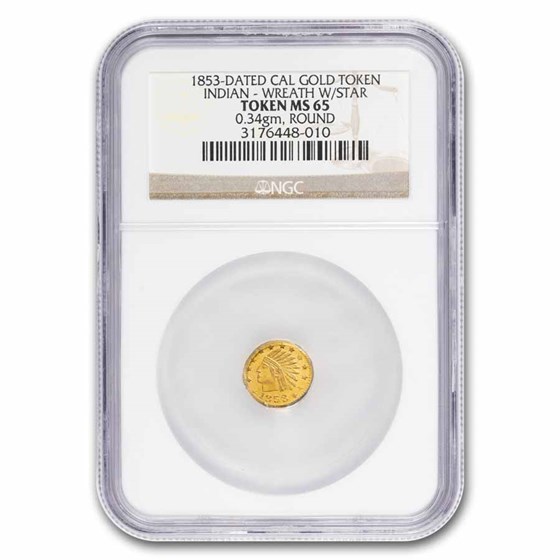 1853 Arms of California Fractional Gold Token Indian Rd MS-65 NGC