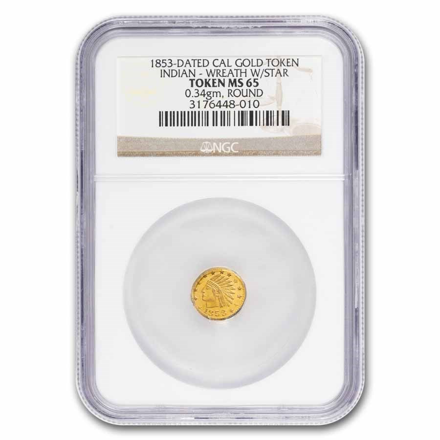 1853 Arms of California Fractional Gold Token Indian Rd MS-65 NGC