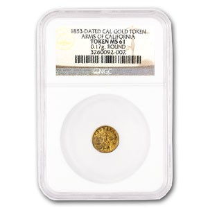 1853 Arms of California Fractional Gold Token MS-61 NGC 1853 Arms of California Fractional Gold Token MS-61 NGC