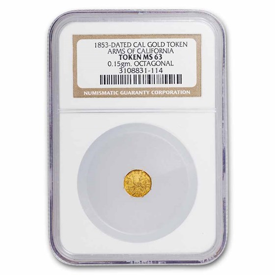 1853 Arms of California Fractional Gold Token MS-63 Octagonal NGC