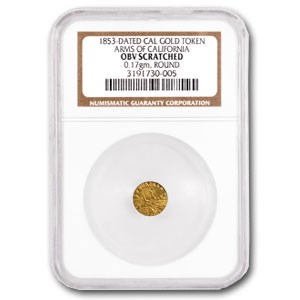 1853 Arms of California Fractional Gold Token Obv NGC (Scratched) 1853 Arms of California Fractional Gold Token Obv NGC (Scratched)