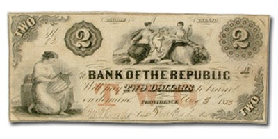 1853 Bank of the Republic, Providence, RI $2 RI-385 VF 1853 Bank of the Republic, Providence, RI $2 RI-385 VF