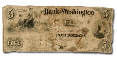 1853 Bank of Washington, NC $5 NC-85 VG 1853 Bank of Washington, NC $5 NC-85 VG