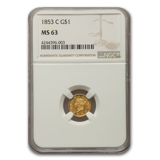1853-C $1 Liberty Head Gold MS-63 NGC 1853-C $1 Liberty Head Gold MS-63 NGC