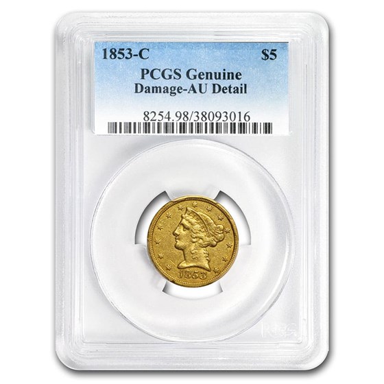 1853-C $5 Liberty Gold Half Eagle AU Details PCGS (Damage) 1853-C $5 Liberty Gold Half Eagle AU Details PCGS (Damage)