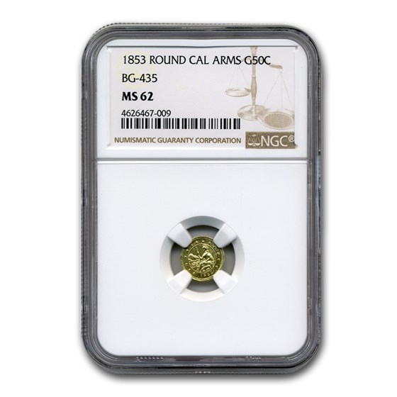 1853 California Arms Round 50 Cent Gold MS-62 NGC (BG-435) 1853 California Arms Round 50 Cent Gold MS-62 NGC (BG-435)