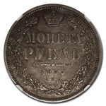 1853-CNB Russia Silver Rouble Nicholas I AU-58 NGC
