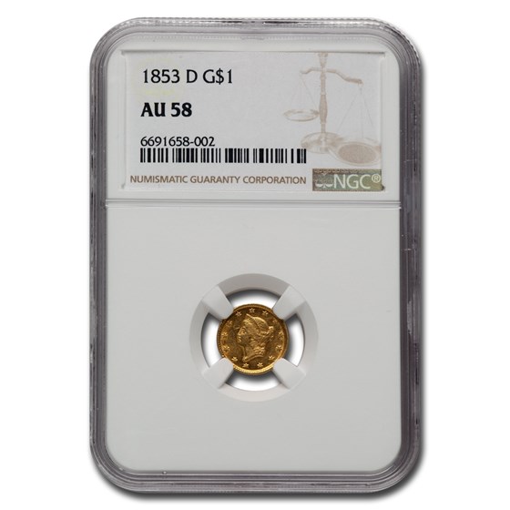 1853-D $1 Liberty Head Gold AU-58 NGC 1853-D $1 Liberty Head Gold AU-58 NGC