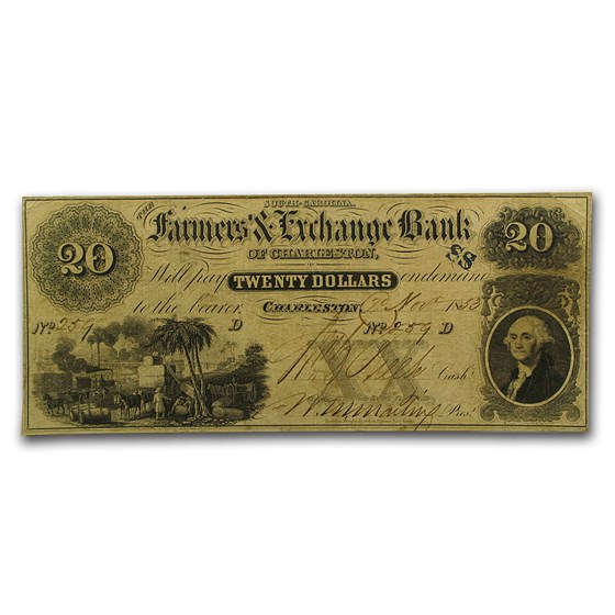 1853 Farmers & Exchange Bank of Charleston, SC $20 VF 1853 Farmers & Exchange Bank of Charleston, SC $20 VF