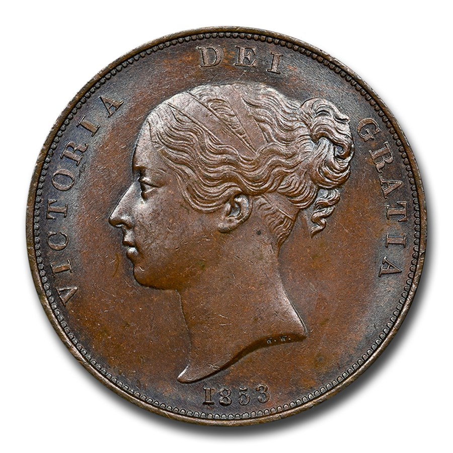 1853 Great Britain Copper Penny MS-64 NGC (Brown)