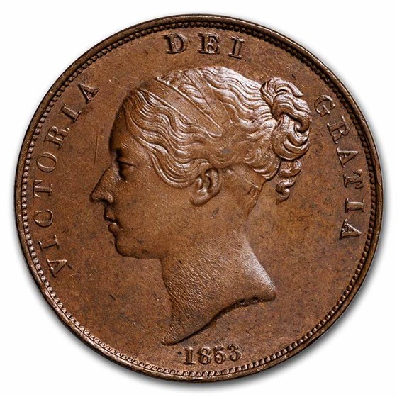 buy-1853-great-britain-copper-penny-victoria-bu-ornamental-trident