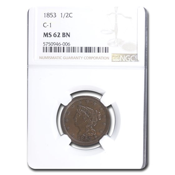 1853 Half Cent MS-62 NGC (Brown) 1853 Half Cent MS-62 NGC (Brown)