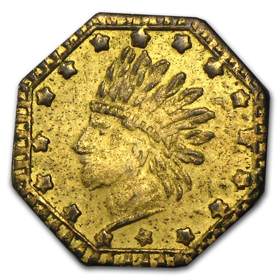 1853 Indian Octagonal California Gold Token AU