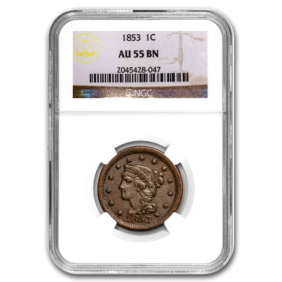 1853 Large Cent AU-55 NGC (Brown) 1853 Large Cent AU-55 NGC (Brown)