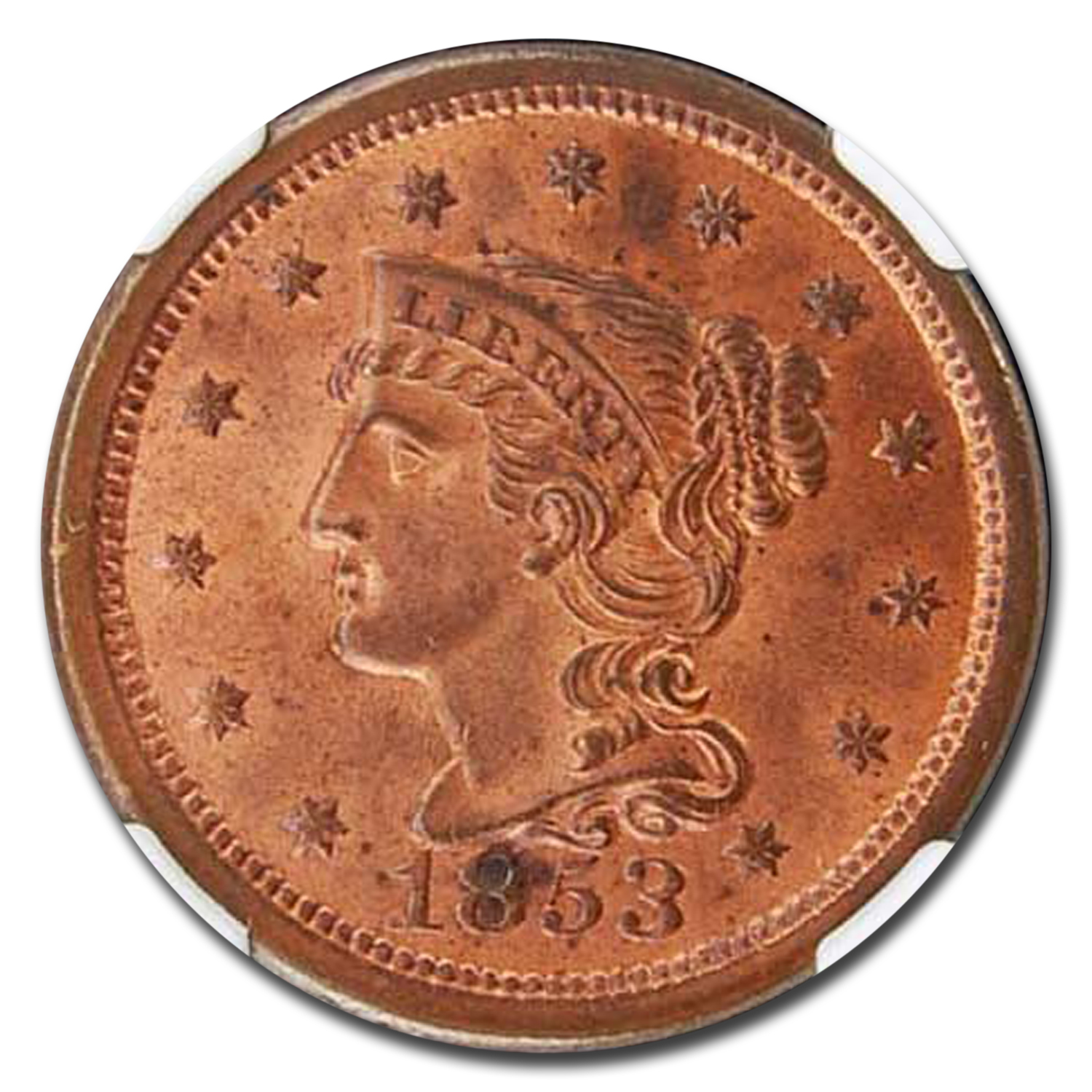 1853 (None) Phil Braided Hair Large Cent Value | RB - APMEX