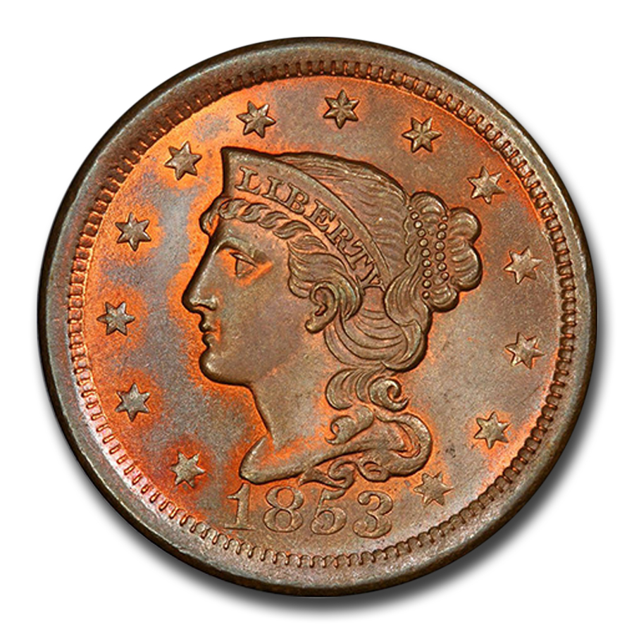 1853 (None) Phil Braided Hair Large Cent Value | BN - APMEX