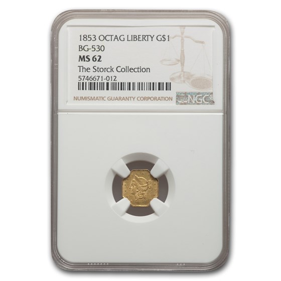 1853 Liberty Octagonal One Dollar Gold MS-62 NGC (BG-530) 1853 Liberty Octagonal One Dollar Gold MS-62 NGC (BG-530)