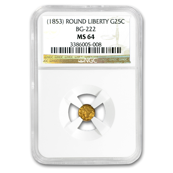 (1853) Liberty Round 25 Cent Gold MS-64 NGC (BG-222) (1853) Liberty Round 25 Cent Gold MS-64 NGC (BG-222)