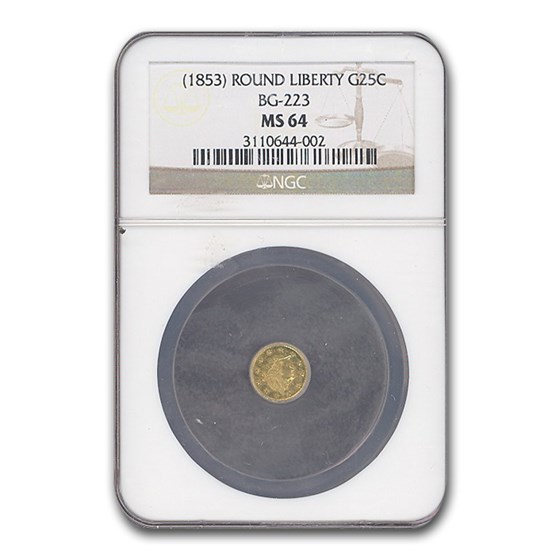 (1853) Liberty Round 25 Cent Gold MS-64 NGC (BG-223) (1853) Liberty Round 25 Cent Gold MS-64 NGC (BG-223)