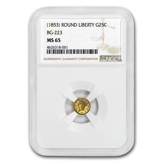 1853 Liberty Round 25 Cent Gold MS-65 NGC (BG-223) 1853 Liberty Round 25 Cent Gold MS-65 NGC (BG-223)