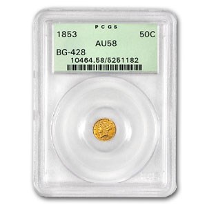 1853 Liberty Round 50 Cent Gold AU-58 PCGS (BG-428) 1853 Liberty Round 50 Cent Gold AU-58 PCGS (BG-428)
