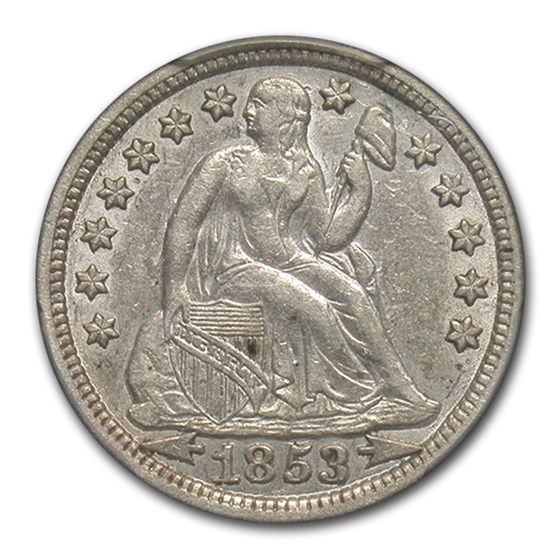 1853 Liberty Seated Dime AU-53 PCGS (Arrows) 1853 Liberty Seated Dime AU-53 PCGS (Arrows)